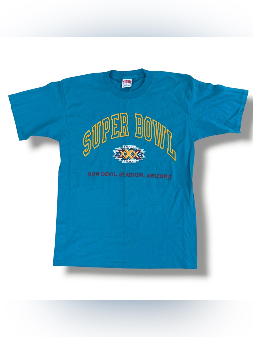 Vintage 1996 Super Bowl XXX T-Shirt Size XL Teal Blue Nutmeg USA